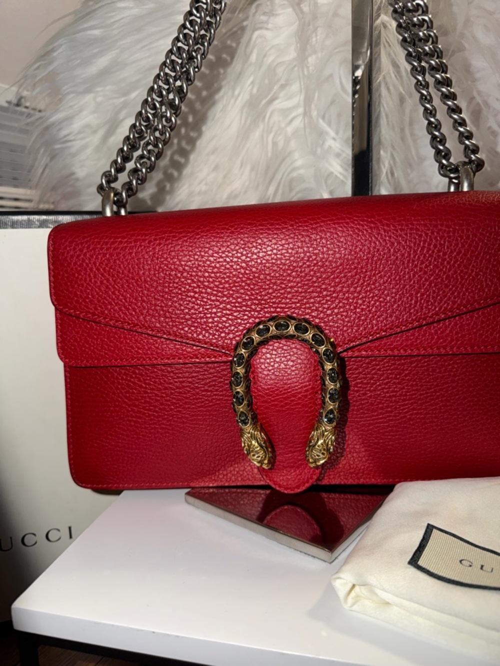 Gucci Dionysus Red Leather Medium Shoulder Bag Like New - Picture 2 of 14